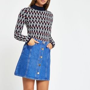 River Island Denim Button Up A Line Skirt